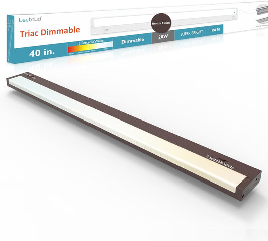 LED Under Cabinet Lighting Hardwired or Plug in, 40 Inch 20W, Dimmable 5 Color 2700K/3000K/3500K/4000K/5000K, Linkable Eyes Care Design Counter Lights for Kitchen, Sink, ETL Listed, Bronze
