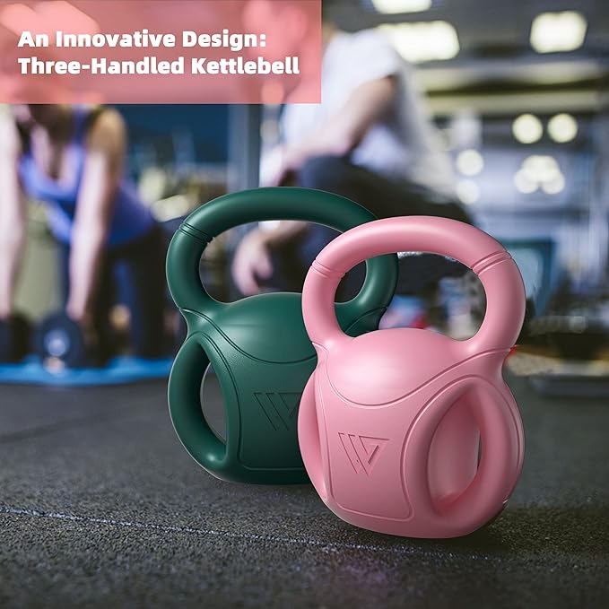 RUNWE 3 Handle Kettlebells Weight - Weight for Women Options 5, 10, 15 and 20 LB for Russian Twists AB Exercise, Weightlifting and Core Fitness Exercise Home Gym [Single in Sold]
