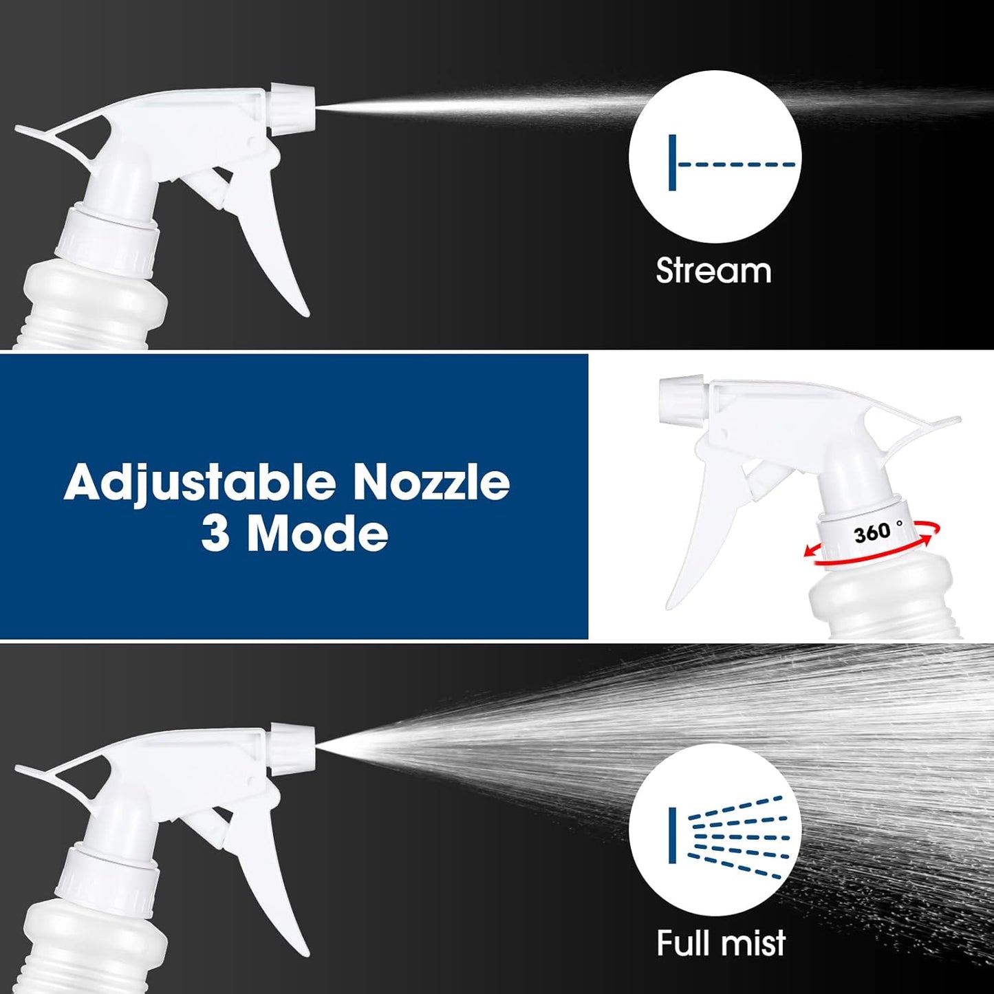 Yinder 18 Pcs 16 Oz Plastic Spray Bottle Bulk Empty Refillable Spray Bottles for Cleaning Solution Leak Proof Water Sprayer with Adjustable Nozzle Mist/Stream Mode(White)