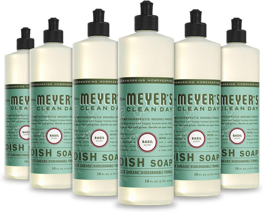 Mrs. MEYER'S CLEAN DAY Liquid Dish Soap, Biodegradable Formula, Basil, 16 fl. oz - Pack of 6