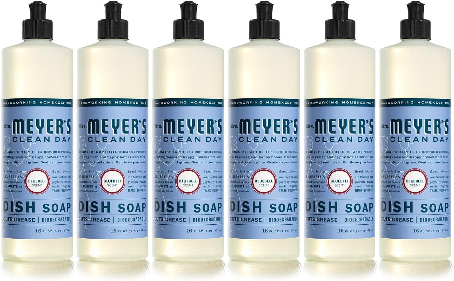 MRS. MEYER'S CLEAN DAY Liquid Dish Soap, Biodegradable Formula, Bluebell, 16 fl. oz - Pack of 6