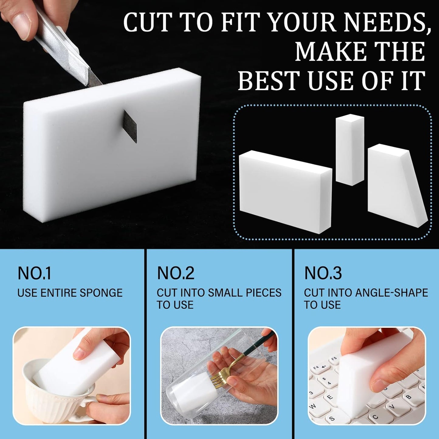 500 Pcs Magic Sponge Eraser Bulk Foam Sponge Cleaning Pads Multi Surface Household Cleaning Kitchen Dish Sponges Non Scratch Scrub Sponge Pads for Sink Bathtub Floor Bathroom Wall Cleaner