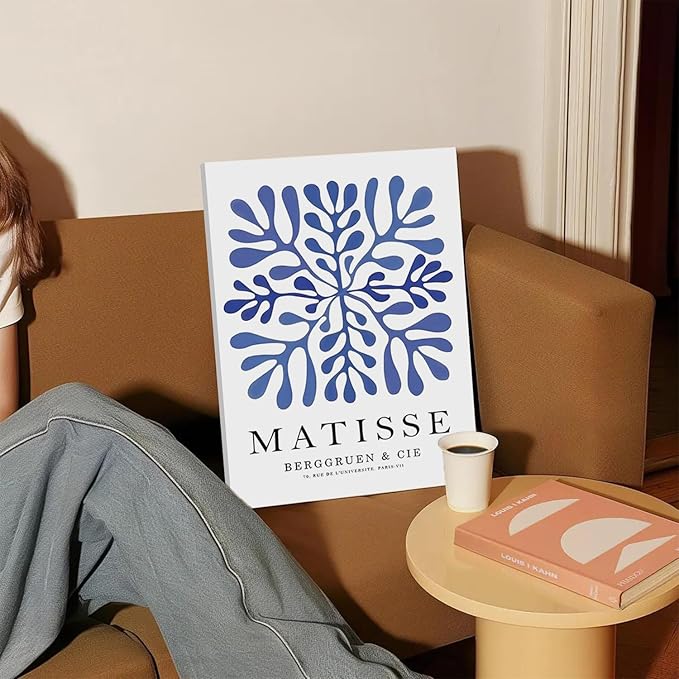 Framed Picasso Matisse Canvas Wall Art Set of 3 – Blue Abstract Line Poster Wall Decor Paintings Prints, Modern Minimalist Pictures Aesthetic Home Decor for Living Room Bedroom Office 12x16 inch