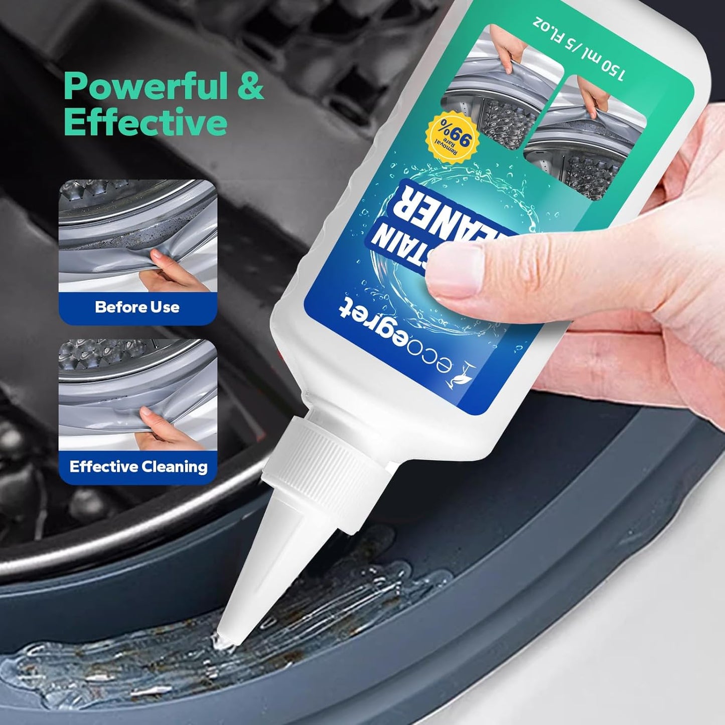 Mold Stain Remover Gel (5 Fl Oz), Multifunctional Mold Stain Remover, Heavy Duty Stain Gel Cleaner for Front Loader Washing Machine Seal, Bathroom Grout, Shower, Caulk