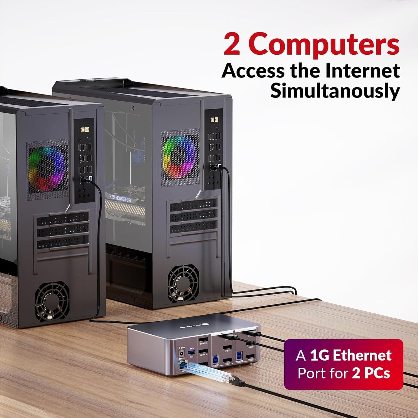 (Desktop only) AV Access KVM Switch 3 Monitors 2 Computers 8K@60Hz, with 6 DP Cables, DisplayPort 2.0, 1G Ethernet, USB 3.0, Docking Station Triple Monitor, 4K@165/144Hz, 2K@144Hz for Dell HP