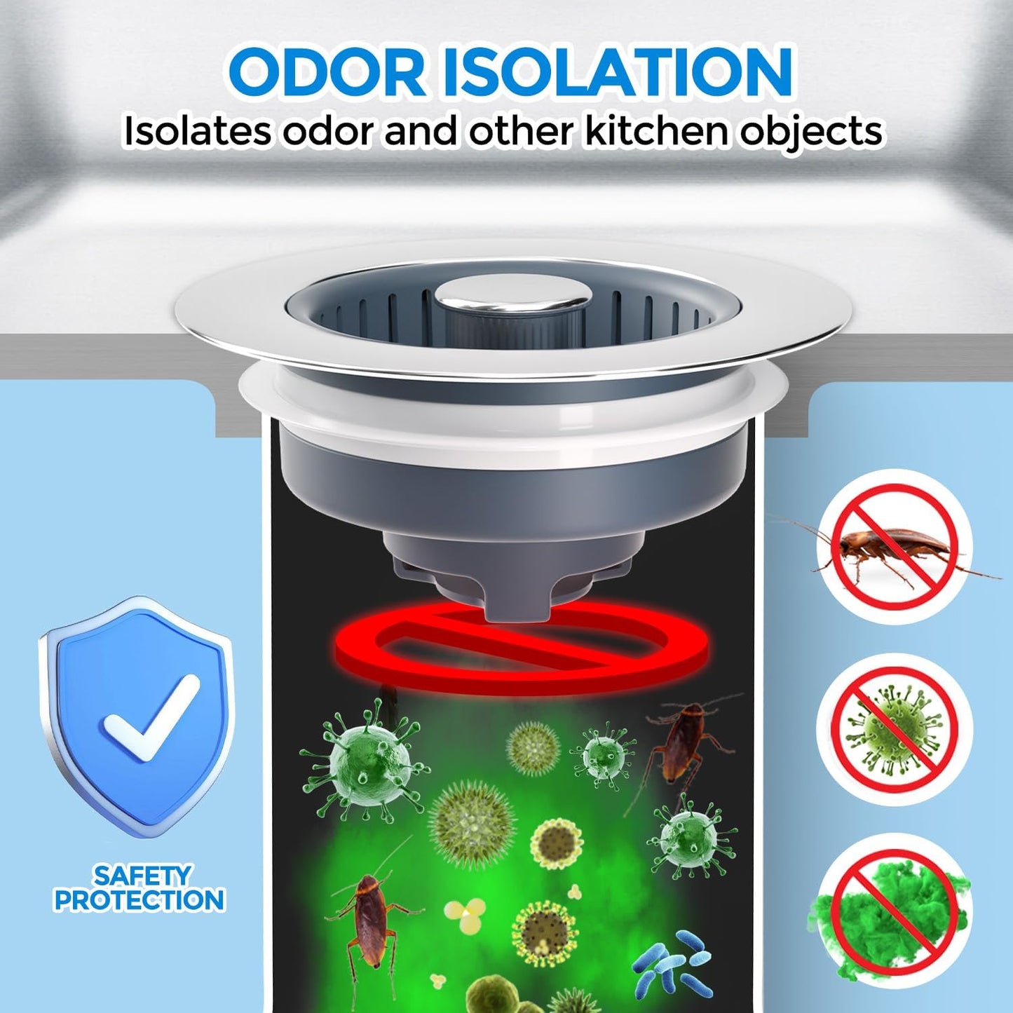 zaa 2 Pack Sink Drain Strainer, Sink Stopper, 3 in 1 Stainless Steel Kitchen Sink Drain Strainer with Anti-Clogging Basket, Fit US Standard 3-1/2 Inch Drain Hole