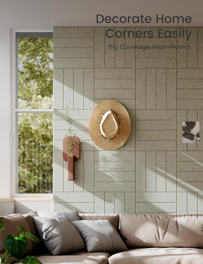 Felt Bulletin Board Tiles Large 36" x 24" Cork Board Alternative-6 Pack with 40 Adhesive Tabs, Thick Slat Wall Panels for Office Decor, Push Pin Board Wall Organizer Alternative - Sage