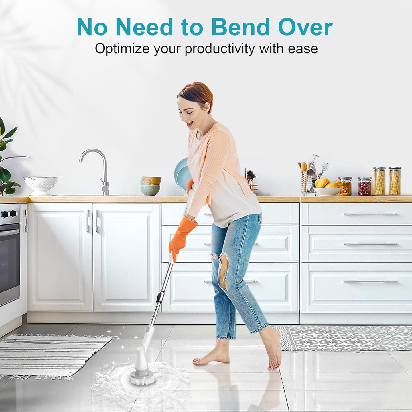 Ultrean Spin Brush, Cordless Electric Spin Scrubber with 4 Replaceable Brush Heads Adjustable Extension Handle, 2 Speed Shower Scrubber for Cleaning Bathroom, Tile, Floor, Tub