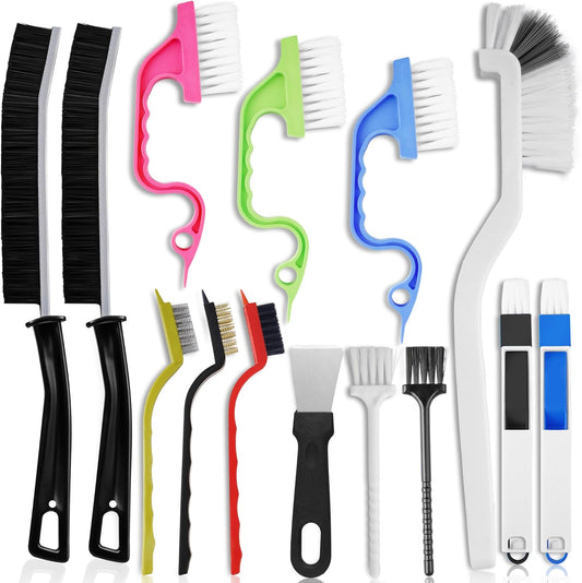 14 Pcs Crevice Cleaning Brush Set – Hard Bristle Cleaning Tools for Grout, Tile Floors, Gaps & Narrow Spaces – Multi-Purpose Grout Scrub Brush for Cleaning Bathroom, Shower, Window Tracks, Kitchen