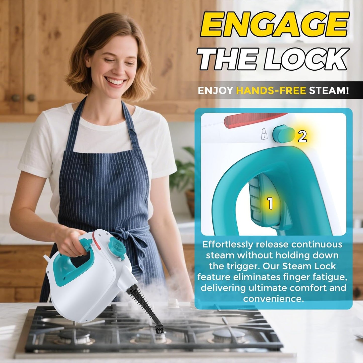 Steam Cleaner,Steamer for Cleaning,Steam Cleaner for Home,Cleaning With Lockable Steam Button and 12pcs Accessories,at Any Time Unlimited Water Addition, Use On Grout Cleaners, Tiles, Floors