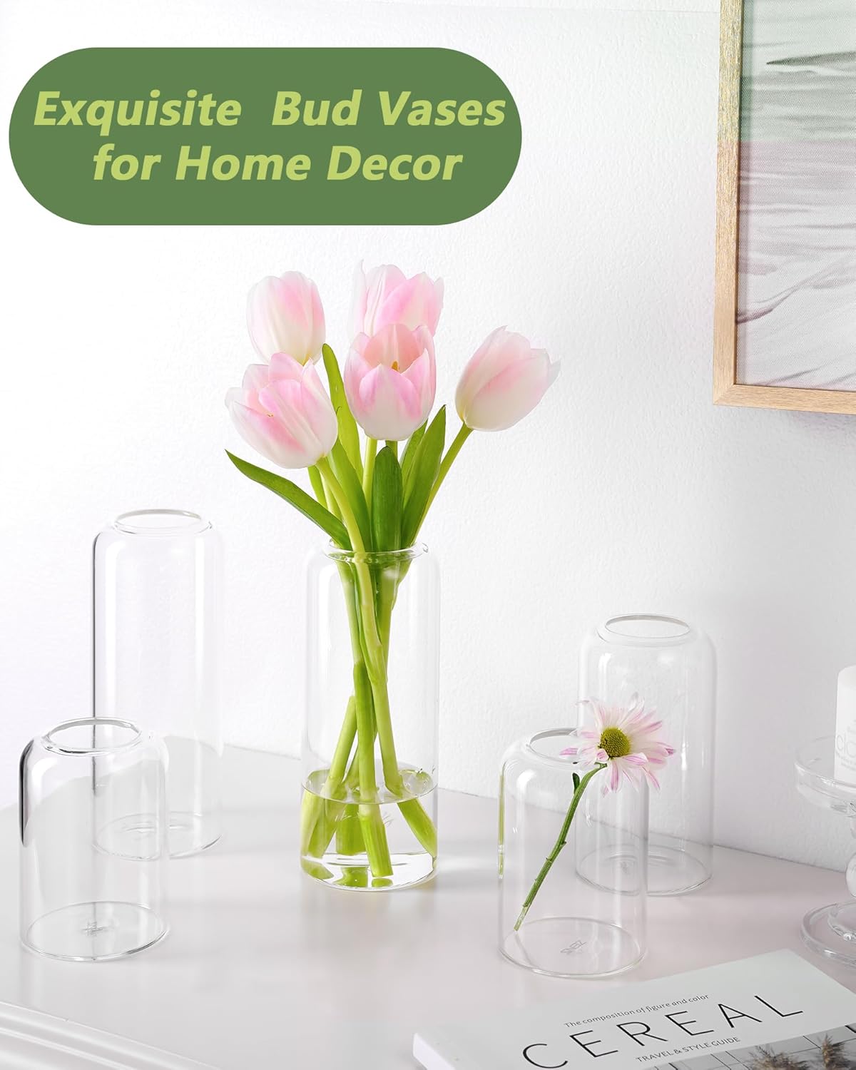 ZENS Bud Vases in Bulk Set of 12, Modern Small Glass Vases for Flower Clear Bud Vases for Wedding Centerpiece, Blown Thicker Small Vase for Flowers, Wedding Party Decorative, Home Bathroom Decor