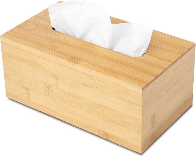 JUSK Design Tissue Box Holder, Modern, Minimalist, and Durable Wooden Tissue Box with Sliding Bottom, Easy-Refill Premium-Quality Bamboo Tissue Box Cover, Fits 184-Count Box, Rectangular