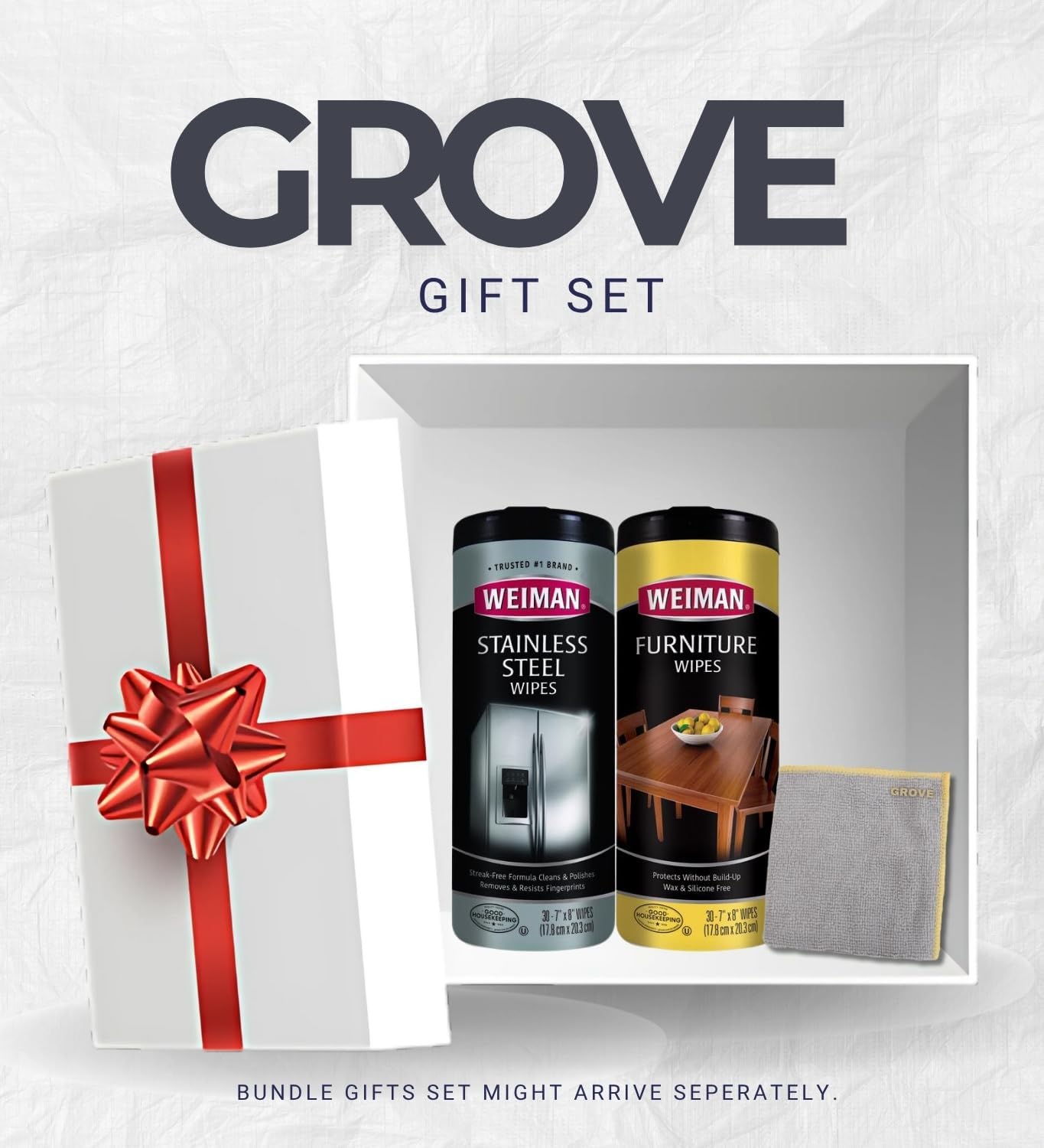 Weiman Wood Cleaner and Polish Lemon Scent Wipes & Stainless Steel Cleaner Fresh Scent Wipes Bundle with Microfiber Cloth – Furniture and Surface Care Gift Set (3 Items)