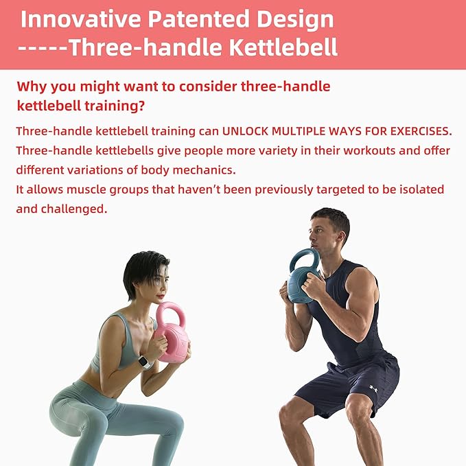 RUNWE 3 Handle Kettlebells Weight - Weight for Women Options 5, 10, 15 and 20 LB for Russian Twists AB Exercise, Weightlifting and Core Fitness Exercise Home Gym [Single in Sold]