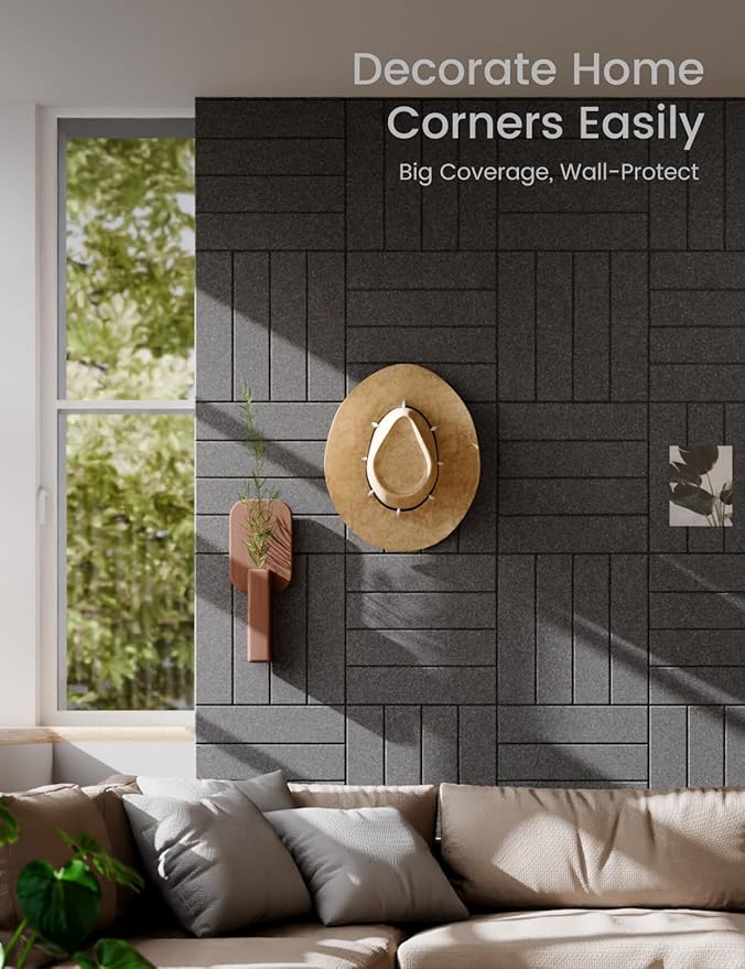 Felt Bulletin Board Tiles Large 48"x36"Cork Board Alternative-12 Pack with 70 Adhesive Tabs, Thick Slat Wall Panels for Office Decor, Push Pin Board Wall Organizer Alternative-Charcoal Gray