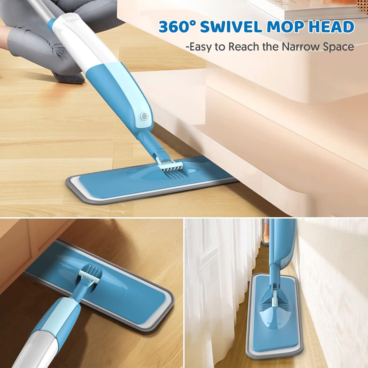 Spray Mops for Hardwood Floor Cleaning: MEXERRIS Wet Mops with 2 Bottles - 4 Microfiber Reusable Washable Pads for Swiffer Powermop - Dust Dry Mops with Spray for Laminate Wood Vinyl Tiles
