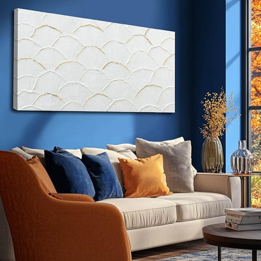 WINKAILIN Geometric Wall Art White Line Painting Minimalist Artwork for Walls Home Decor Abstract Canvas Prints for Dining Room Bedroom 24x48 Inch