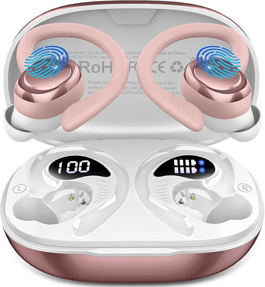 Wireless Earbuds Sport, Bluetooth 5.4 Headphones with Earhook, 2025 Hi-Fi Stereo Over Ear Buds, 50H Earphones with 4 ENC Noise Canceling Mics, IP7 Waterproof Headset for Running Workout (Android/iOS)