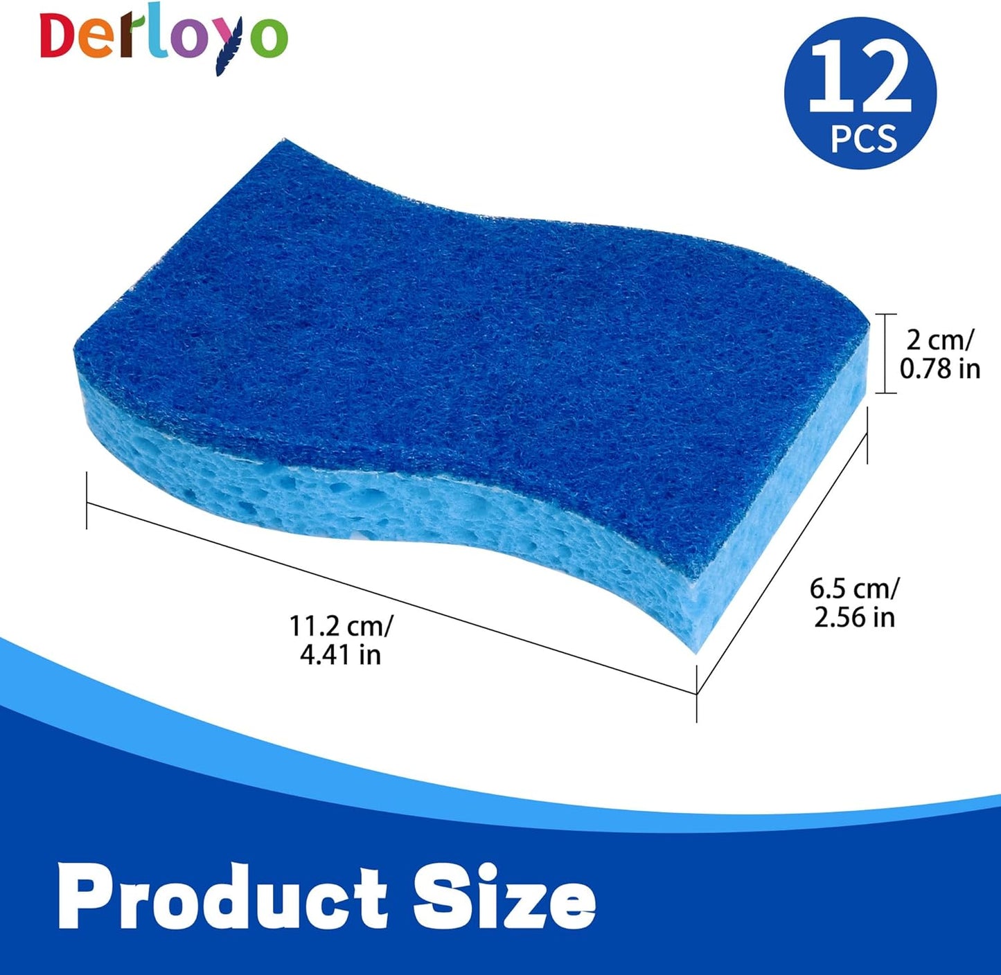 12 Count Non-Scratch Dish Sponges Kitchen, Long Lasting Cleaning Sponges for Dishes,Dual Sided Kitchen Sponges, Cleans Fast Without Scratching, Easy to Dry and Reusable-Blue