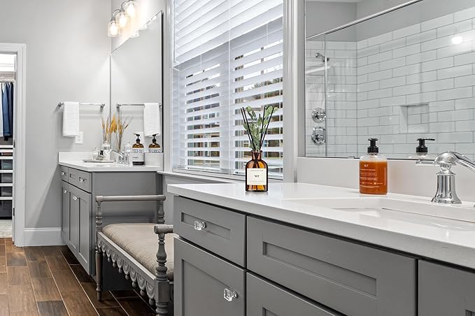 WEALD TRIBE Reed Diffuser Set for Bathroom Air Fresheners, Oil Diffuser Sticks with Flower | Eucalyptus & Mint Scent 4.0 fl oz Home Fragrance with Sticks Defusers | House Bedroom Office Shelf Decor