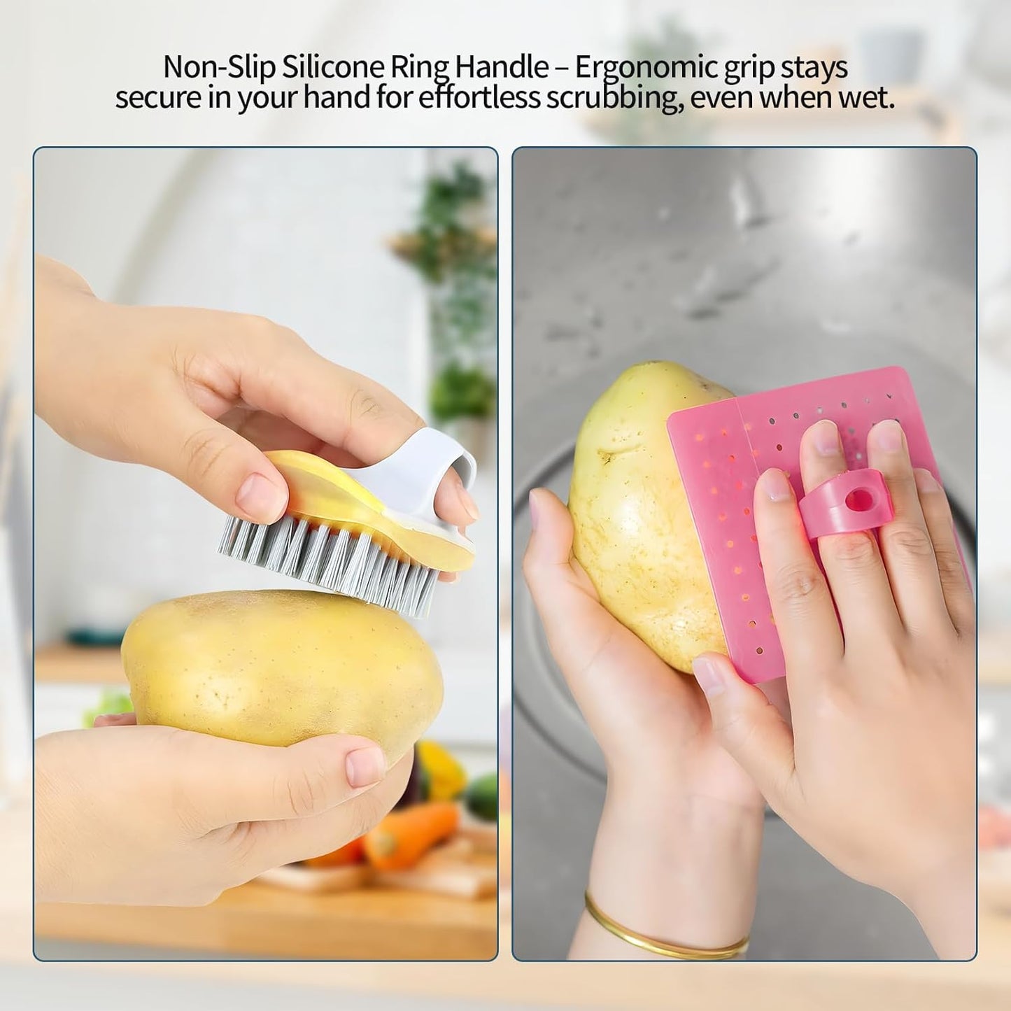 Vegetable Brush Scrubber for Food – 5-Pack Multi-Color Vegetable Brush with Soft & Hard Bristles, Silicone Handle Potato Scrubber, Ergonomic Cleaning Tools for Vegetables with Delicate or Tough Skin