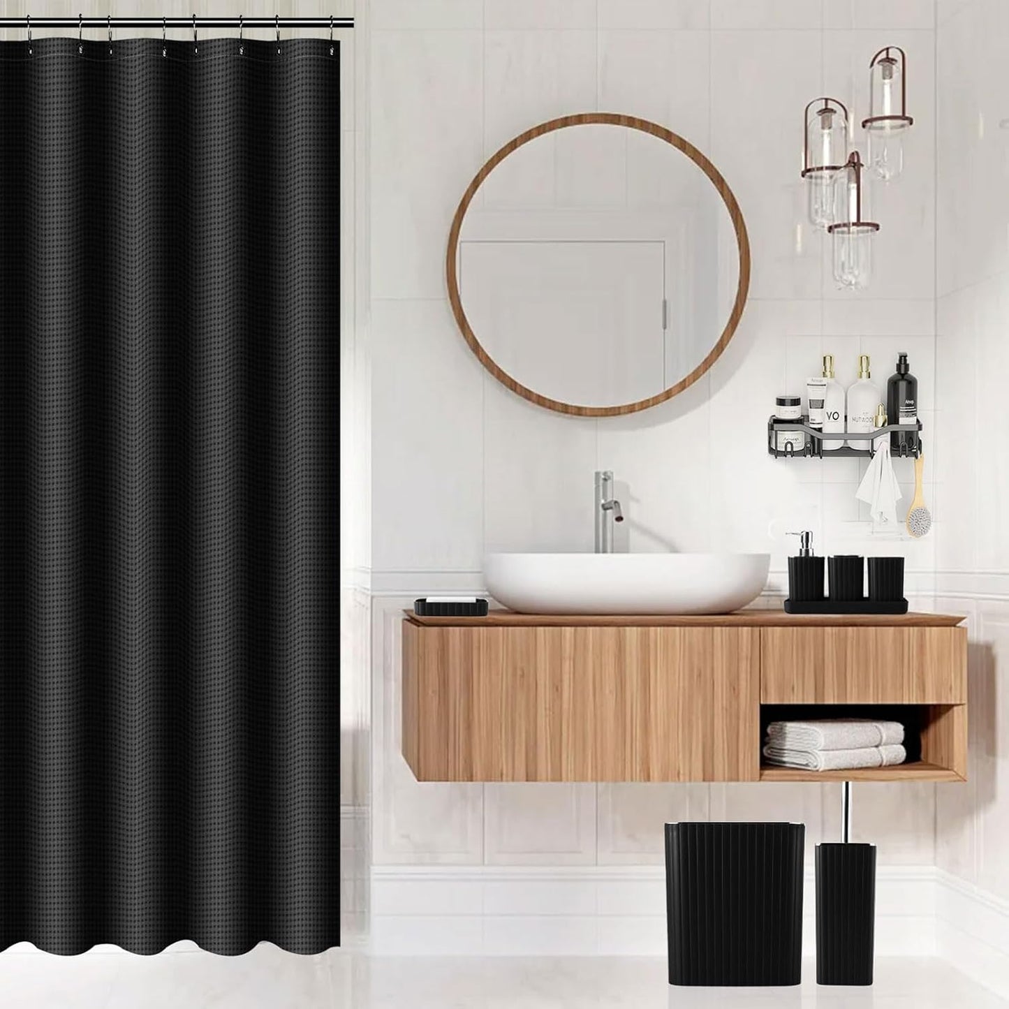 28PC Bathroom Set - Gorgeous Black Bathroom Set, Bathroom Accessory Set, Black Shower Curtain Set with Shower Caddy
