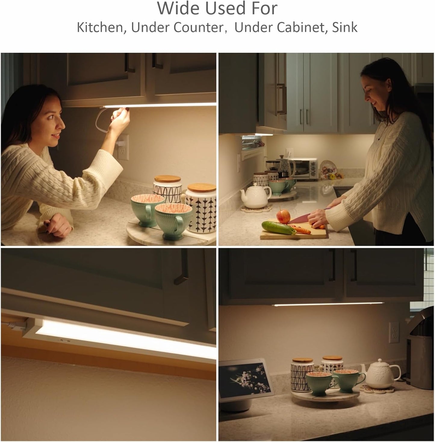 LED Under Cabinet Lighting Hardwired or Plug in, 16 Inch 8W, Dimmable 5 Color 2700K/3000K/3500K/4000K/5000K, Linkable Eyes Care Design Counter Lights for Kitchen, Sink, ETL Listed, White