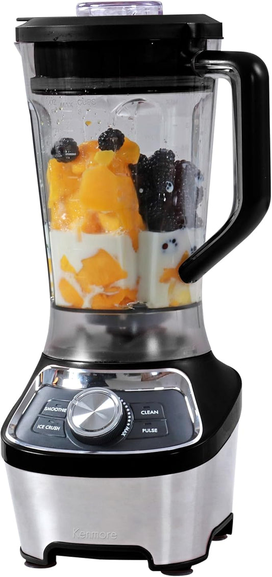 Kenmore Countertop Blender - Electric Mixer, Frozen Smoothie, Shakes, Milkshake, Puree Maker, Licuadora Grinder Kitchen Appliance With Ice Crush & Pulse Function, Dishwasher Safe Plastic jar, Black