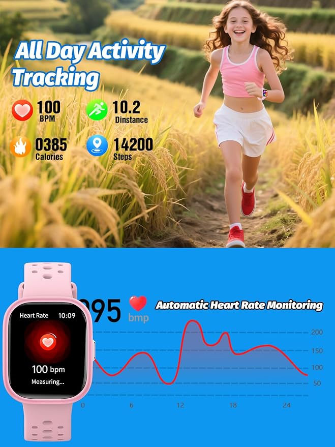 Upgraded Kids Smart Watch Fitness Tracker, 1.85" Screen with 12 Puzzle Games, Heart Rate Sleep Monitor, Pedometer, Waterproof Activity Tracker with/Without APP for Boys Girls