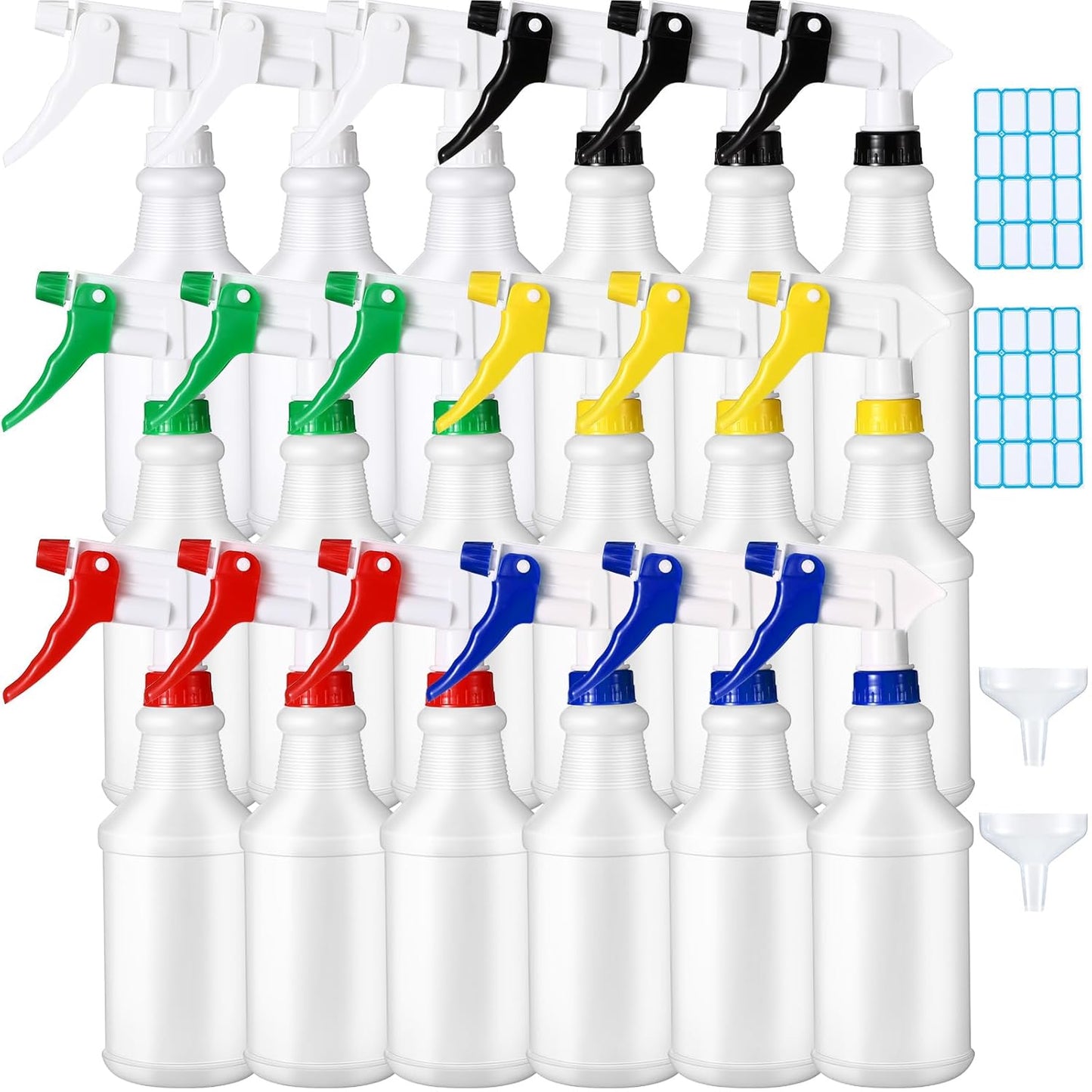 Yinder 18 Pcs 16 Oz Plastic Spray Bottle Bulk Empty Refillable Spray Bottles for Cleaning Solution Leak Proof Water Sprayer with Adjustable Nozzle Mist/Stream Mode(Red,Blue,Green,Yellow,Whtie,Black)