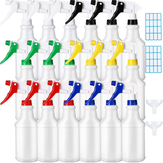 Yinder 18 Pcs 16 Oz Plastic Spray Bottle Bulk Empty Refillable Spray Bottles for Cleaning Solution Leak Proof Water Sprayer with Adjustable Nozzle Mist/Stream Mode(Red,Blue,Green,Yellow,Whtie,Black)
