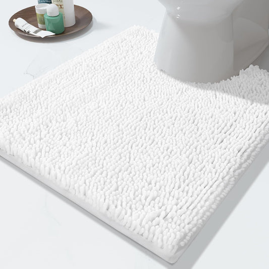 Yimobra Toilet Rugs U Shaped Washable - 24"x20" Non Slip Plush Contour Bath Rugs for Toilet - Super Soft Absorbent Quick Dry Toilet Mats for Bathroom,White