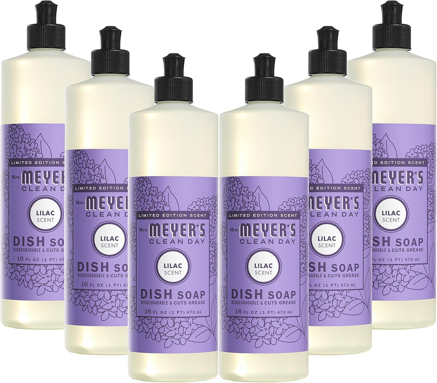 Mrs. MEYER'S CLEAN DAY Liquid Dish Soap, Biodegradable Formula, Lilac, 16 fl. oz - Pack of 6