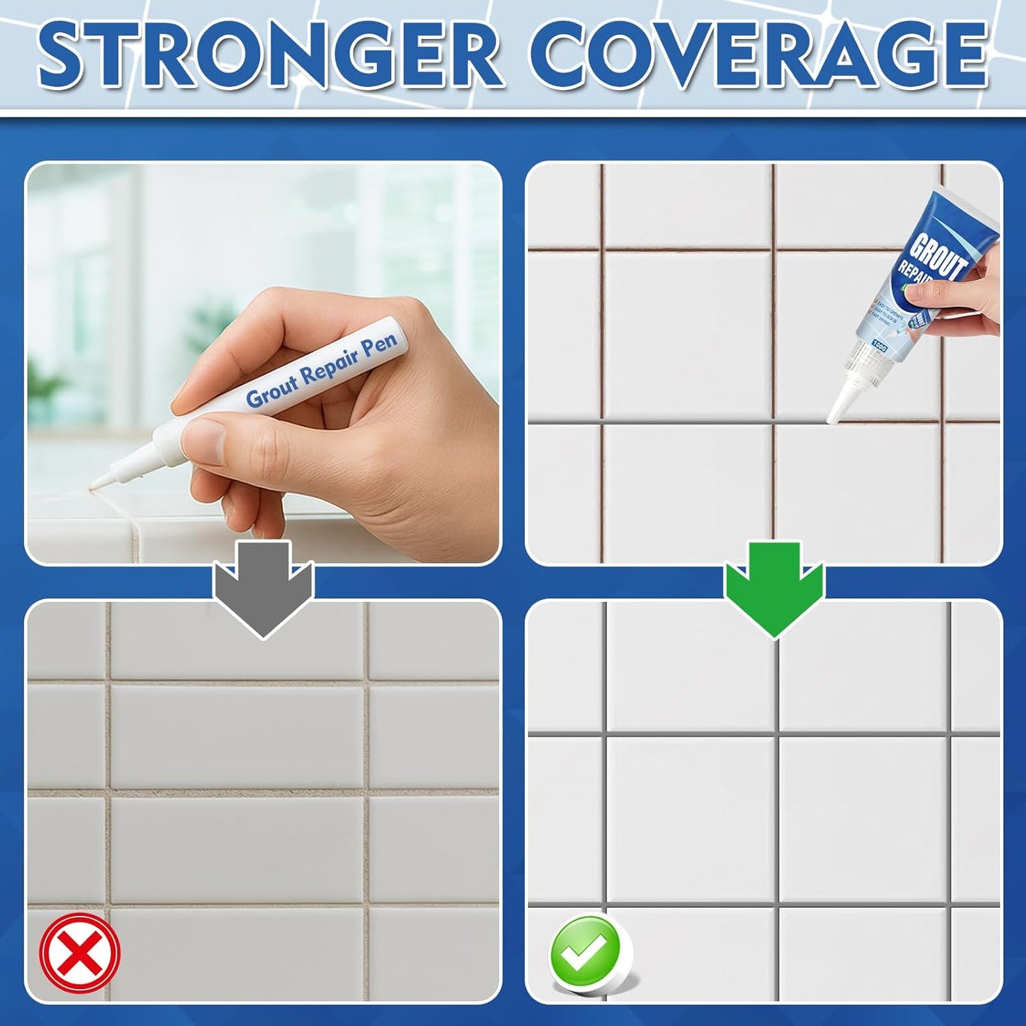 Tile Grout Repair Kit, 2 Pack Fast Drying Grout Filler for Bathroom, Kitchen, Shower, Versatile Triple Use with Grout Sealer, Replace Grout Pen for Restore and Renew Tile Joints Line (Grey)