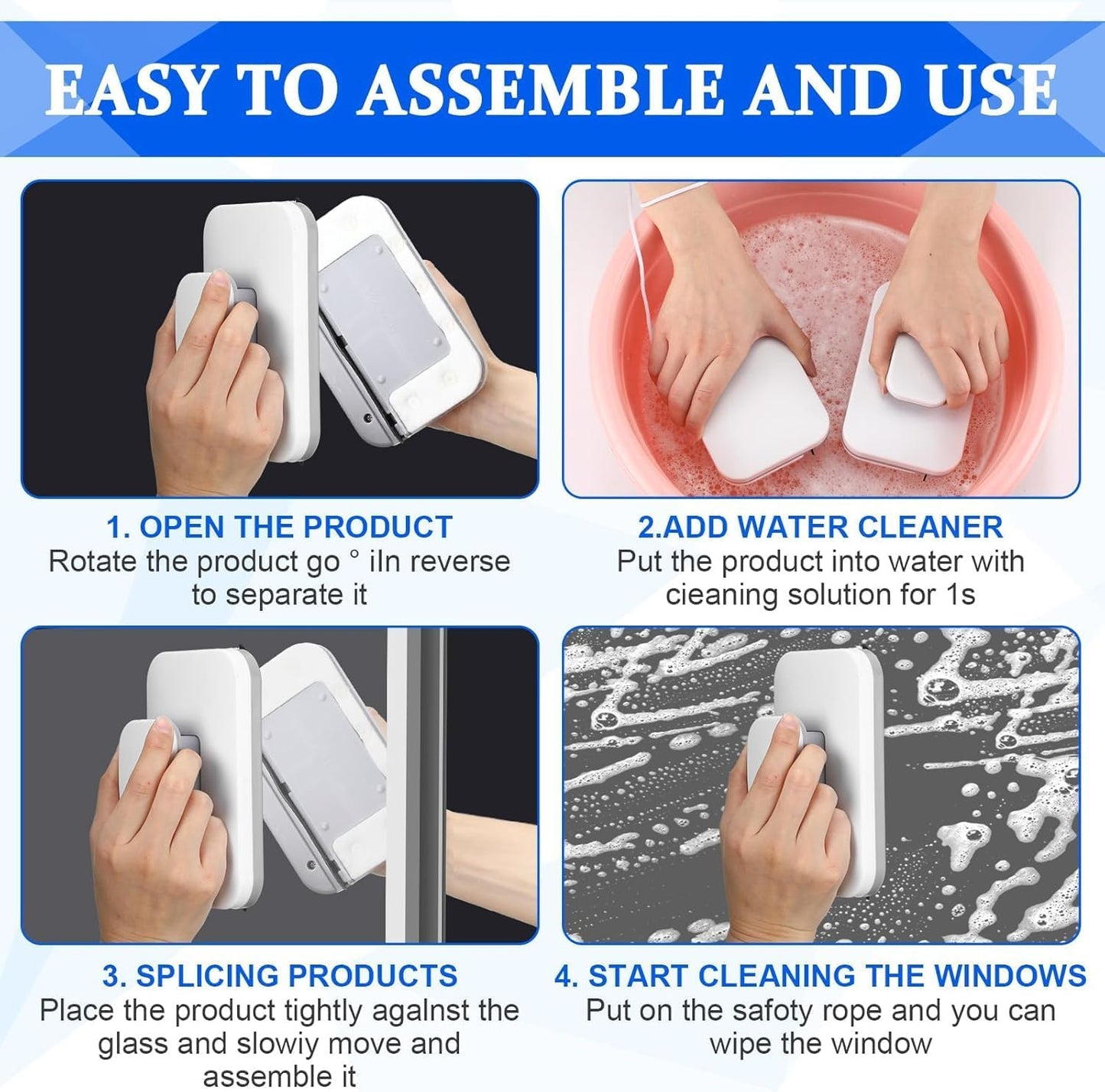 Magnetic Windshield Cleaner Tool Set, MagneticWindow Cleaner Tool, Double-Sided Window Cleaner, Windshield Magnetic Car Window Cleaner, Glass Thickness 3-10mm for High Rise Car Glazed