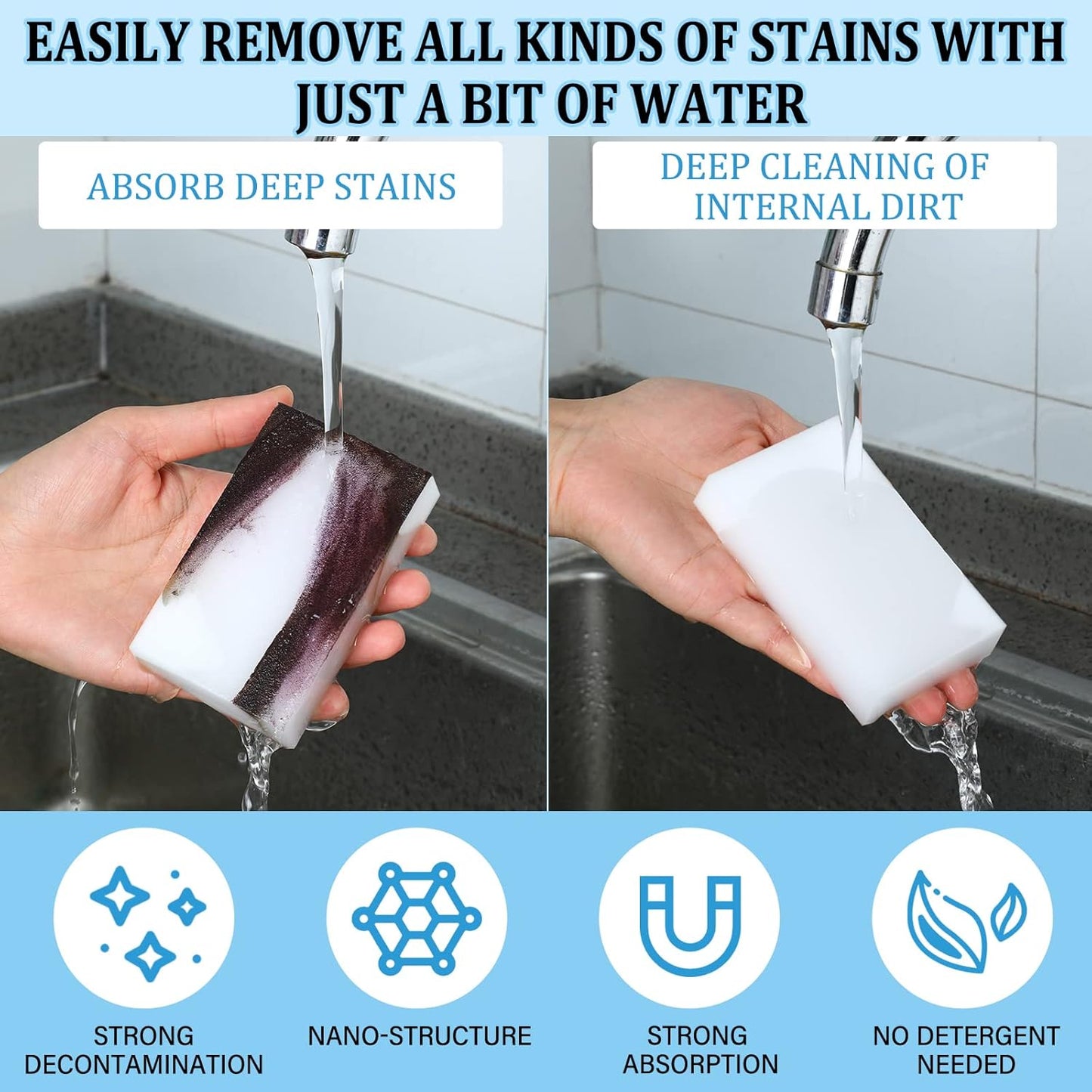 500 Pcs Magic Sponge Eraser Bulk Foam Sponge Cleaning Pads Multi Surface Household Cleaning Kitchen Dish Sponges Non Scratch Scrub Sponge Pads for Sink Bathtub Floor Bathroom Wall Cleaner