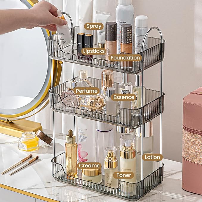 Aveniee Bathroom Counter Organizer, 3 Tier Perfume Skin Care Countertop Storage Shelf, Vanity Makeup Tray for Cosmetic Skincare Lotion,Grey