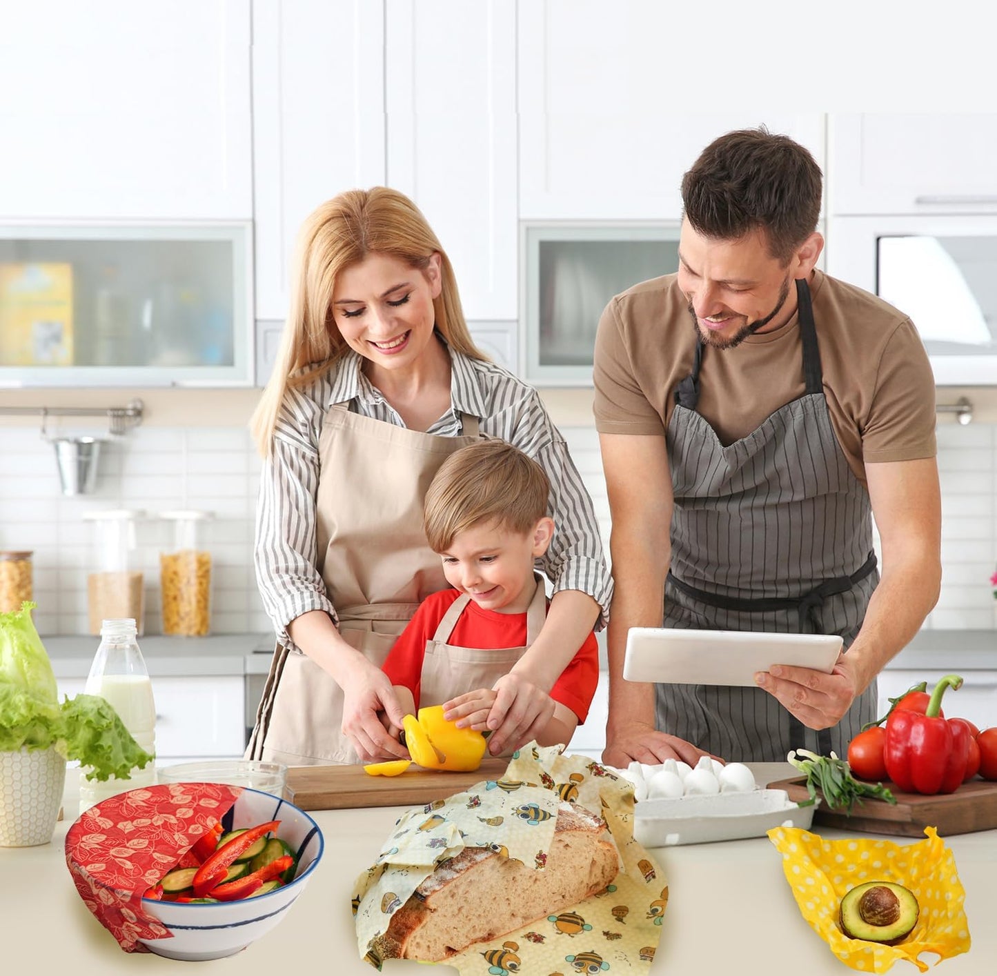 Reusable Beeswax Food Wraps - 9 Pack (5S,3M,1L) for Bread, Sandwiches, Cheese & Bowl Covers, Mason Jars, Eco-Friendly Kitchen Storage | Organic, Zero Waste, Plastic and Silicone Free