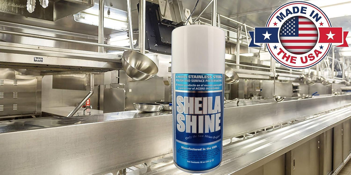 Sheila Shine 12 x 10 Oz. Stainless Steel Cleaner and Polish Aerosol Spray, Protect Household Kitchen Surface, Removes Grease, Fingerprint & Watermark, Polish & Leaves a Streak Free Shine for Appliance
