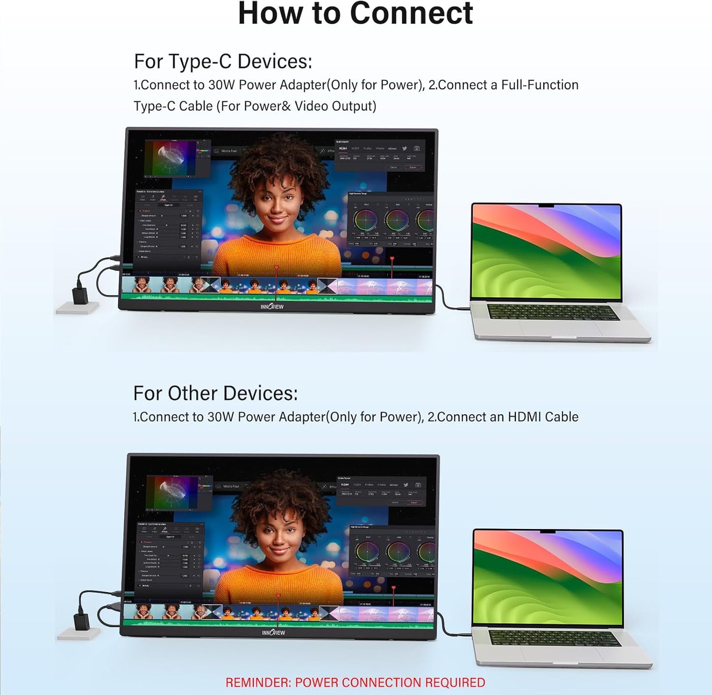 InnoView Large Portable Monitor 23.8inch FHD 1080P 144Hz USB-C, HDMI Computer Display HDR 100% sRGB IPS Gaming Monitor W/180°Adjustable DC Eyes Care Stand for Laptop PC MAC Phone PS4 Xbox Switch