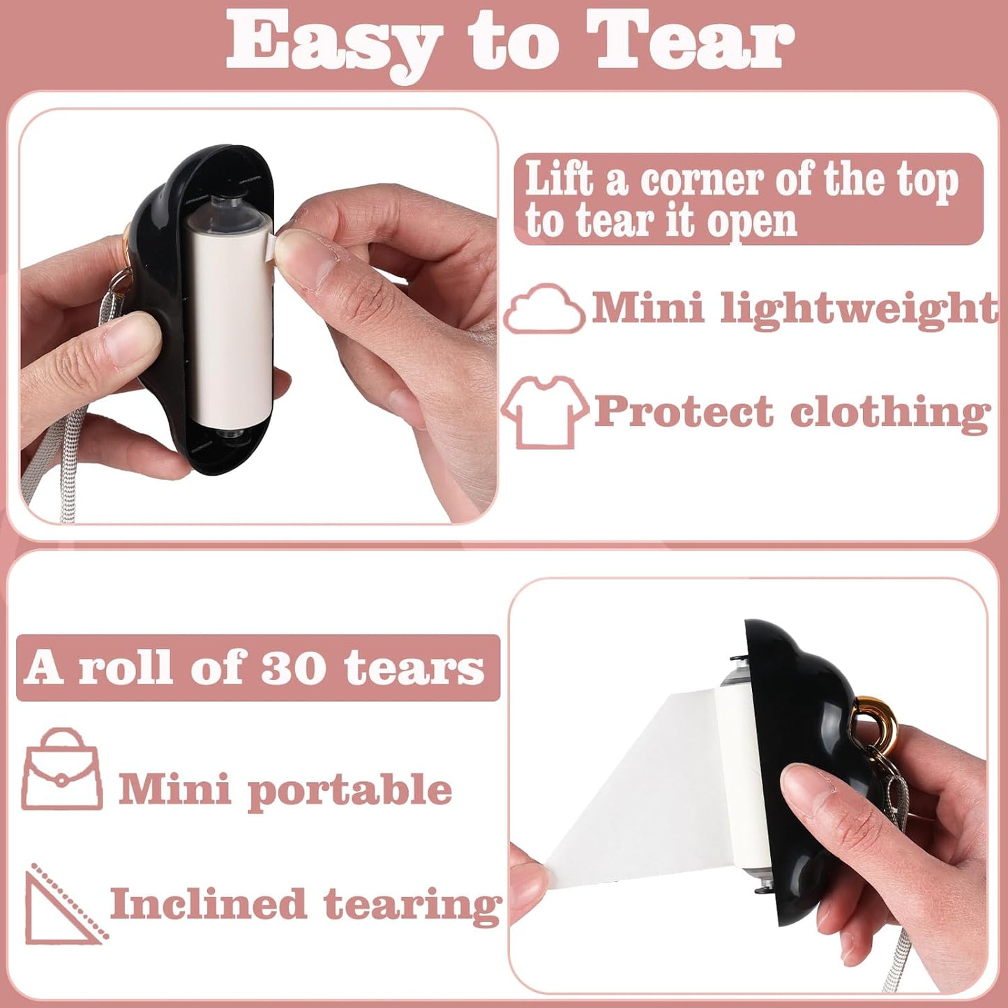 Mini Travel Size Reusable Lint Roller for Clothes & Pets, 150 Refillable Sheets (Black)