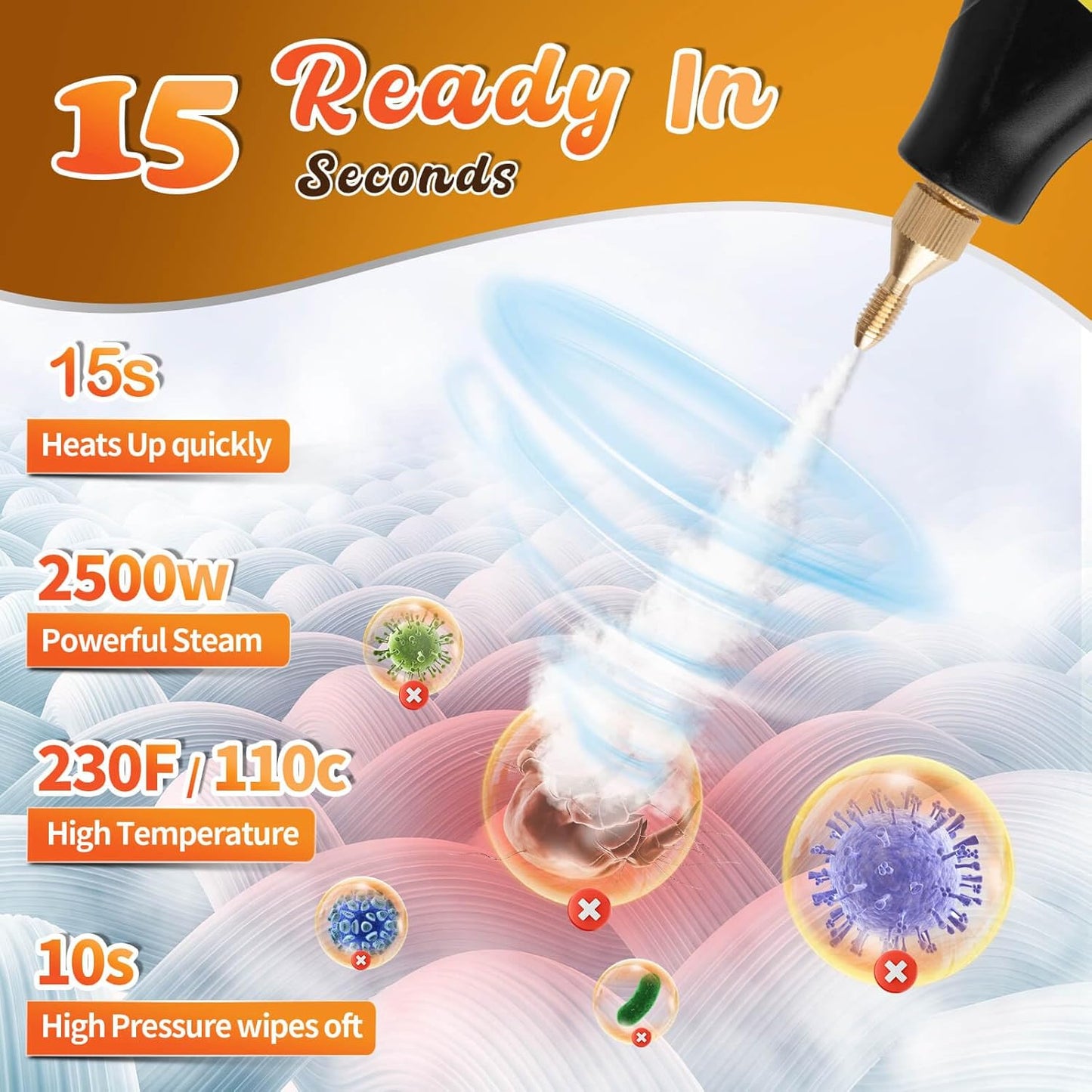 1200ml Handheld Steam Cleaners,Pressurized Multi-Surface Steam Cleaner with 5pcs Accessories,for Home Upholstery Car Floor Window Grime Grease Grout and Tile (Beige-1200ml)