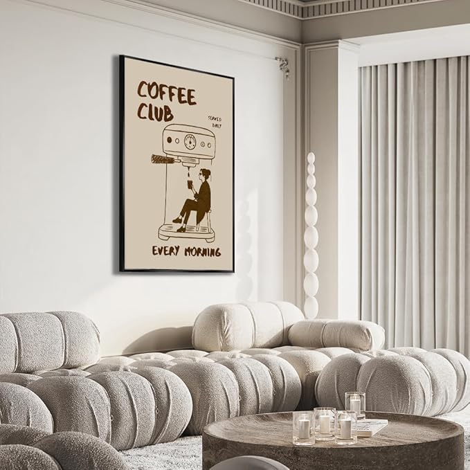 Served Daily Every Morning Sign Wall Art Funny Coffee Club Canvas Print Poster Vintage Kitchen Minimalist Painting Aesthetic Pictures Decor for Cafe Station Bar Cart 12x16inch Metal Black Frame