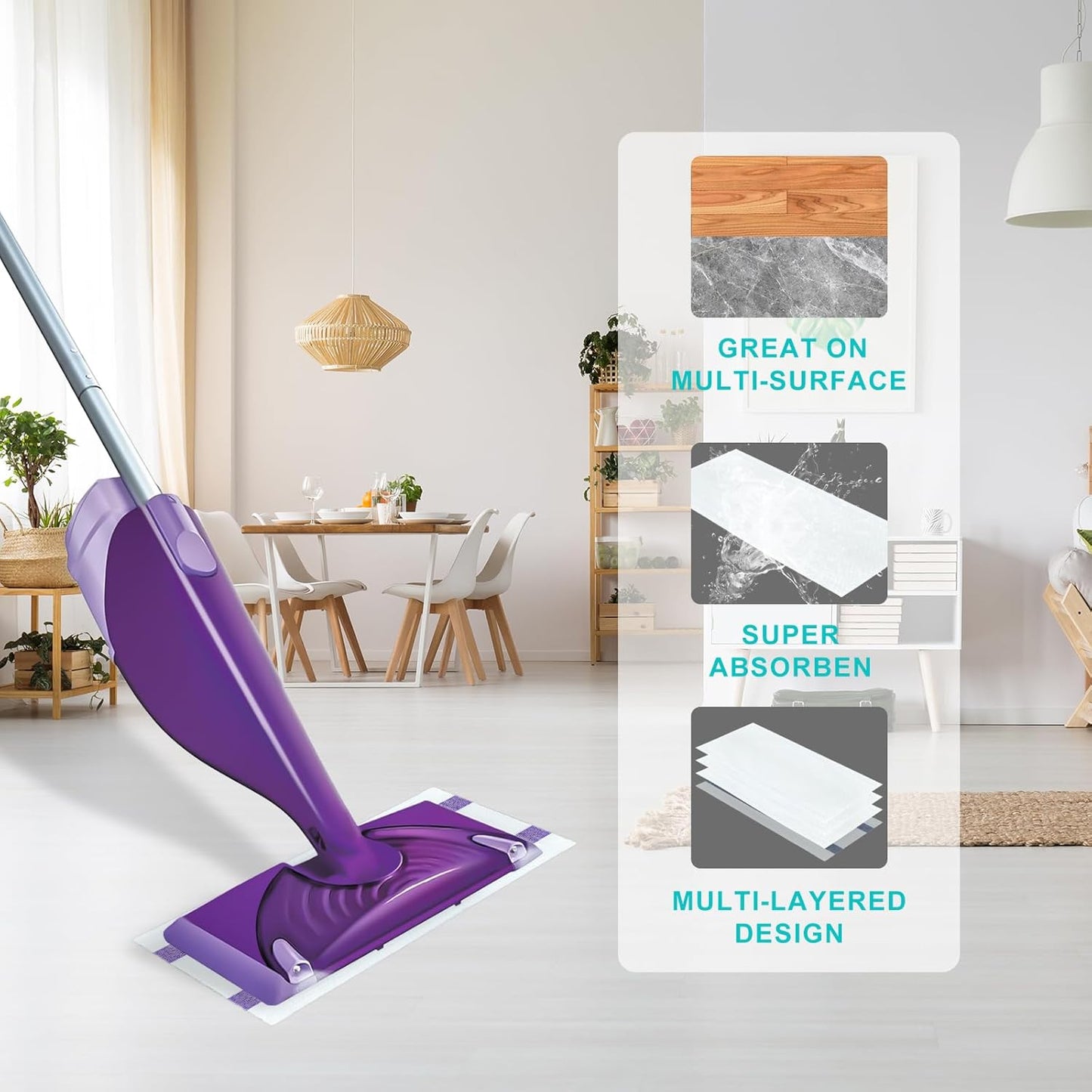 60 Counts Mop Pad Refill for Wet Jet Mop, Disposable Wet Jet Refill Hardwood Floor Cleaning Pads Spray Mop Pads Refills Multi Surface Mopping Replacement