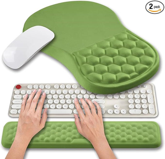 Hokafenle 2 in 1 Ergonomic Mouse Pad Wrist Support & Wrist Rest for Computer Keyboard Set, with Relieve Carpal Tunnel Pain Massage Bulge and Full Memory Gel Design (2In1 Set, Grass Green)