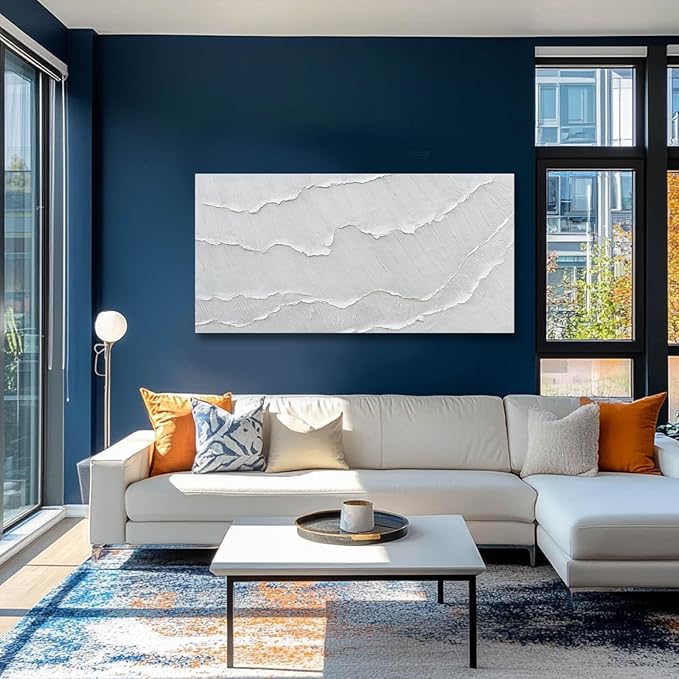 WINKAILIN Canvas Wall Decor Gray-White Ocean Wave Wall Flat Prints Contemporary Art for Living Room Abstract Neutral Canvas Wall Art for office 24"x 48" Hallway Decor