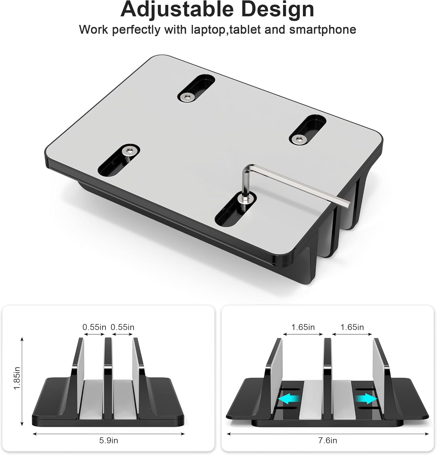 Vertical Laptop Stand, Adjustable 2 Slot Aluminum Desktop Holde(Up to 17.3 inch), Fits All MacBook/Microsoft Surface/HP/Dell/ChromeBook/iPad and Gaming Laptops (Black)