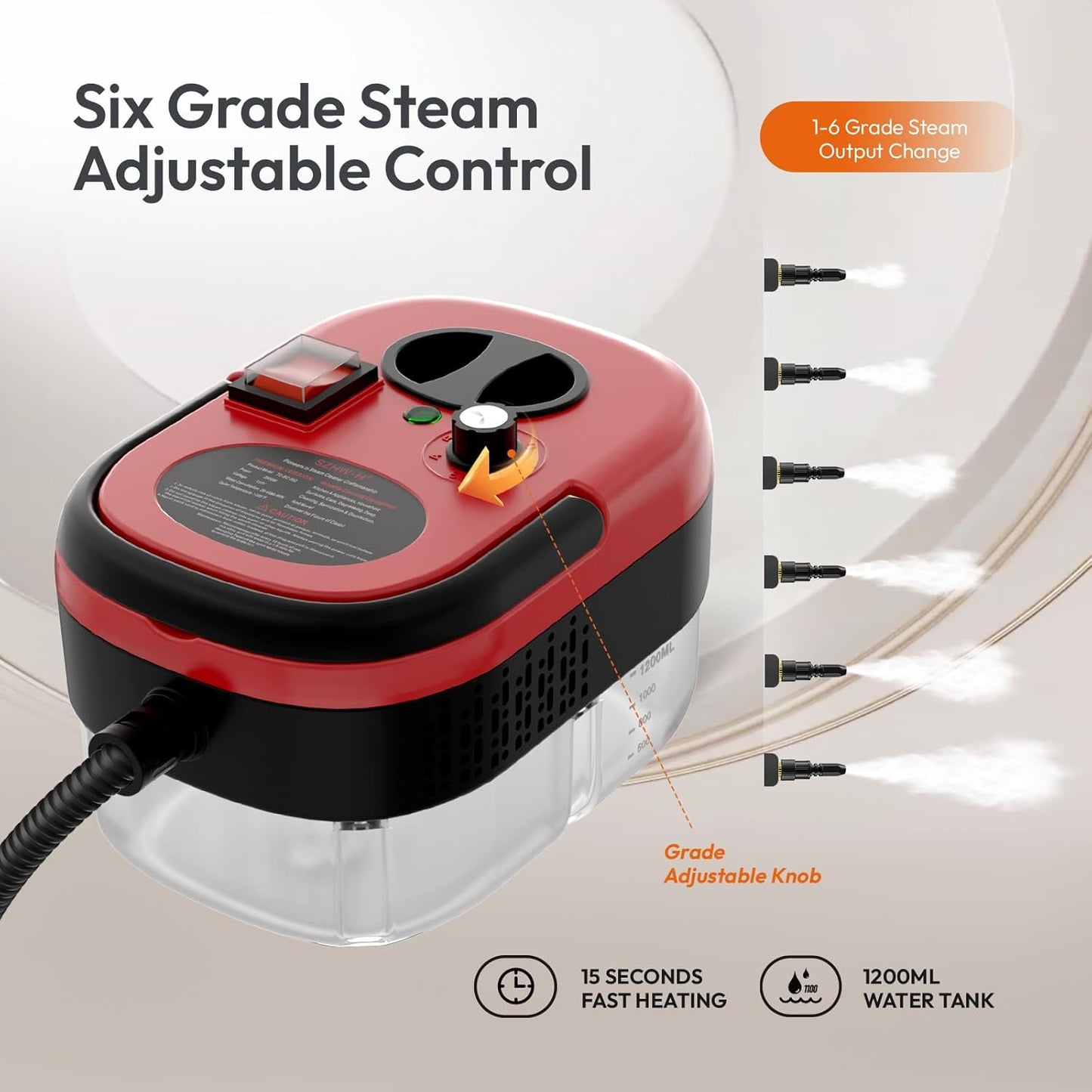 Steam Cleaner for Home, Steamer for Cleaning, 1200ml Water Tank, Handheld Steam Cleaner, Fast Heating Car Steamer, Portable Handheld Steamer for Windows, Kitchen, Bathroom, Tile, Grout-Red