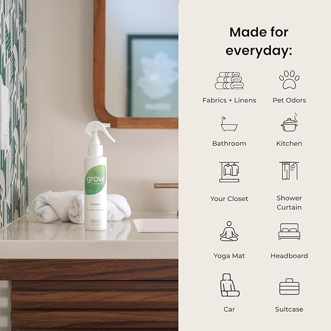 Grow Fragrance Scented Fabric and Room Air Freshener Spray - Certified Non-Toxic, 100% Plant-Based Essential Oils - 5 oz (Bamboo 2-Pack)