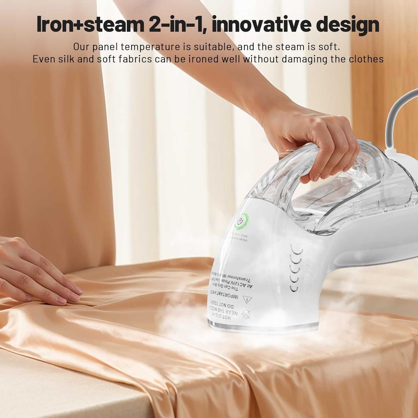 Steamer ＆ Iron 2 in 1 for Clothes, Ceramic Panel, Intelligent Chip Controls Soft Steam (Tilting Not Spray Water), 250ml Water Tank, 8.2FT Power Cord,1000W Portable Handheld Steam Iron (white)